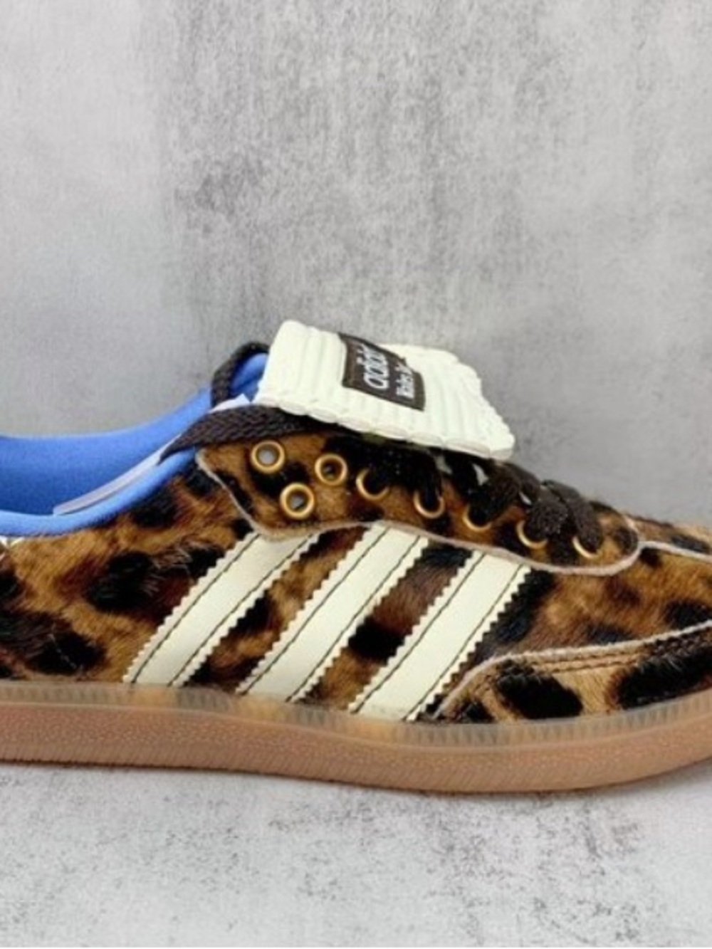 adidas Leopard Print Samba with Cream Stripes and Blue Lining - Picture 2 of 9